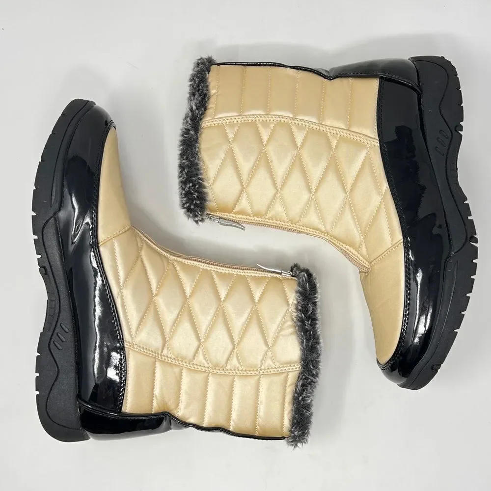 Sporto Esther Champagne Gold Quilted Nylon Zip Up Waterproof Winter Booties 9